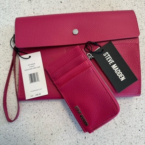 NWT STEVE MADDEN FUSHIA COLORED POUCH AND CARD CASE - Picture 1 of 6